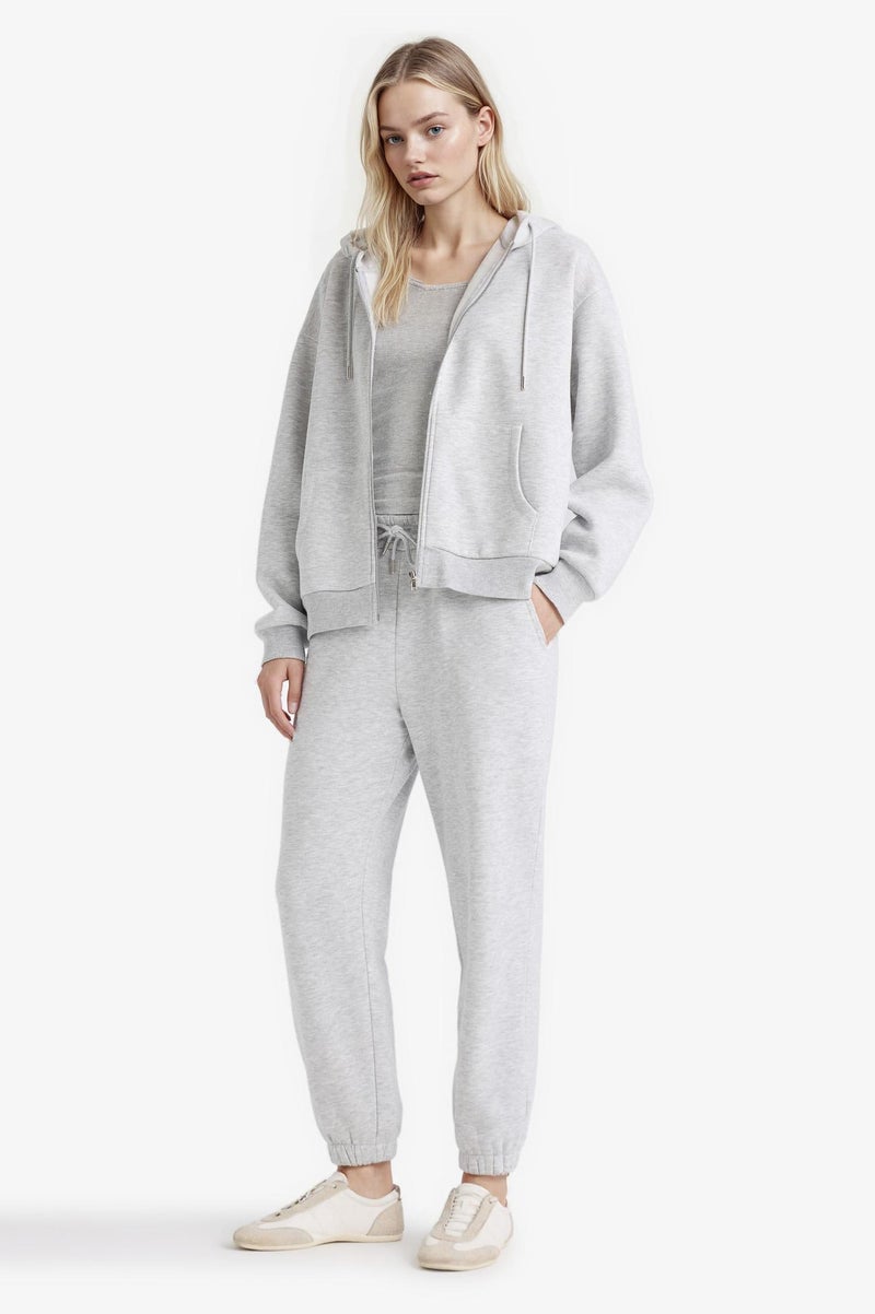 DeFacto Grey Woman Relax Fit Basic Thick Fabric Zip-Up Hoodie Casual - Image 2